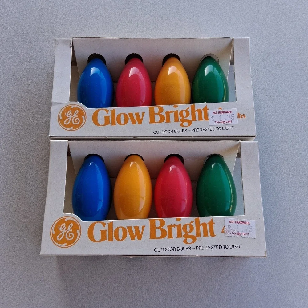 Lot of 2 Vintage GE Glow Bright C9 Christmas Light Bulbs Outdoor 8 Bulbs Total
